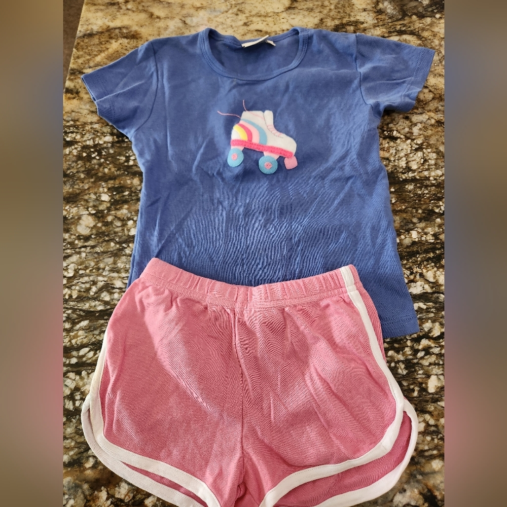Blue and Pink Shorts Set with Roller Skate Design
